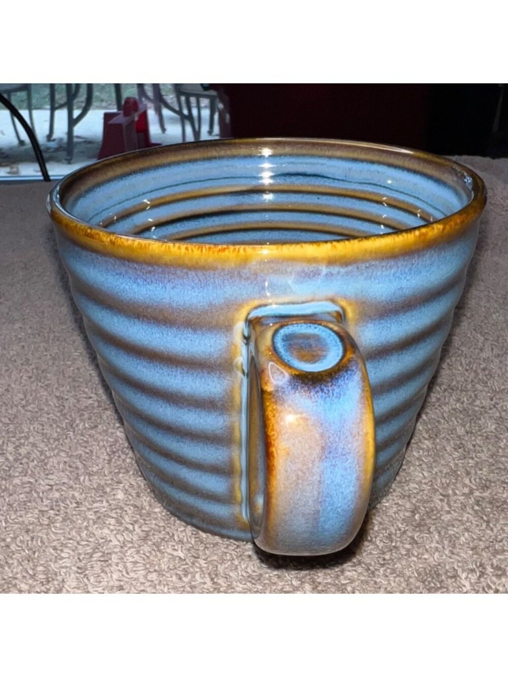 Starbucks 2008 Ceramic Mug 12 Oz Blue Brown Striped Microwave Dishwasher Safe